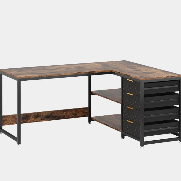 Best Sale Tribesigns 59" L-Shaped Desk, Reversible Corner Desk with Drawers & Shelves
