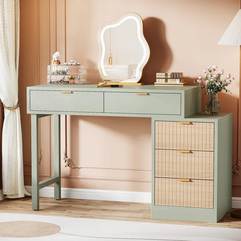 Cheap Tribesigns 55" Makeup Vanity Table, Rustic Dressing Table Makeup Table
