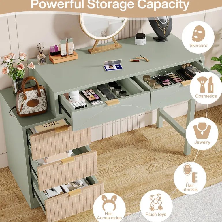 Cheap Tribesigns 55" Makeup Vanity Table, Rustic Dressing Table Makeup Table