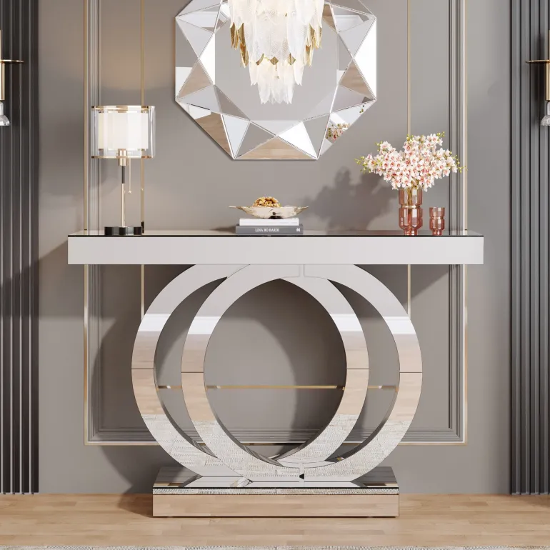 Cheap Tribesigns 43" Mirrored Console Table, Glass Sofa Table Foyer Table