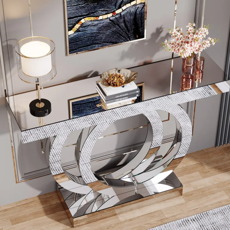 Cheap Tribesigns 43" Mirrored Console Table, Glass Sofa Table Foyer Table