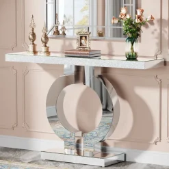 Store Tribesigns 43" Mirrored Console Table, Modern Silver Sofa Table with O - Shaped Base