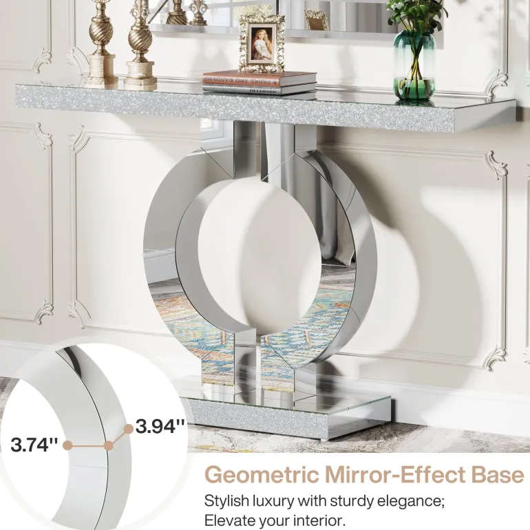 Store Tribesigns 43" Mirrored Console Table, Modern Silver Sofa Table with O - Shaped Base