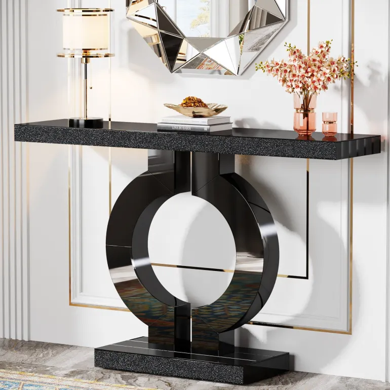 Store Tribesigns 43" Mirrored Console Table, Modern Silver Sofa Table with O - Shaped Base
