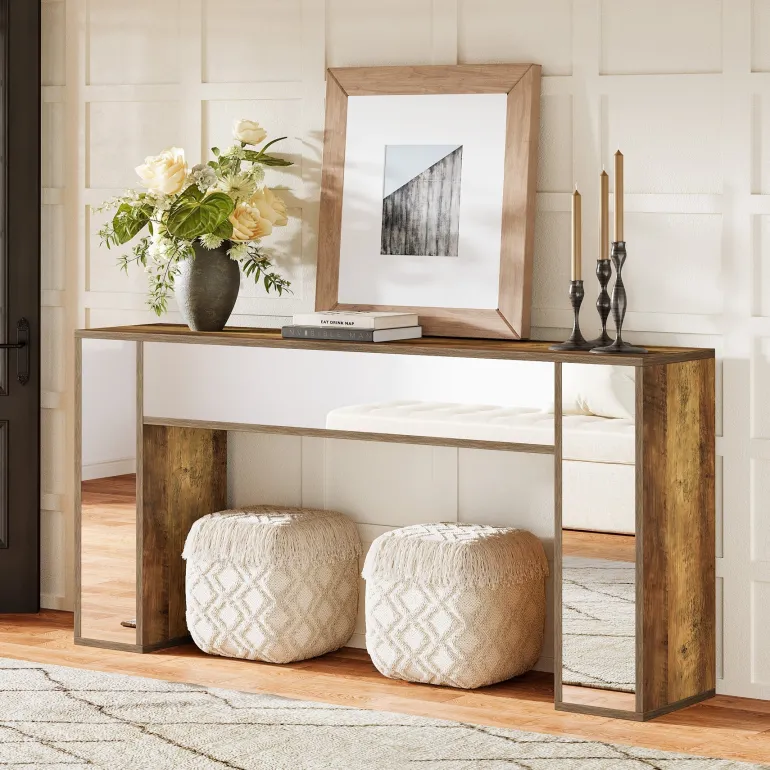 Store Tribesigns 63" Mirrored Console Table, Wooden Sofa Table Hallway Table