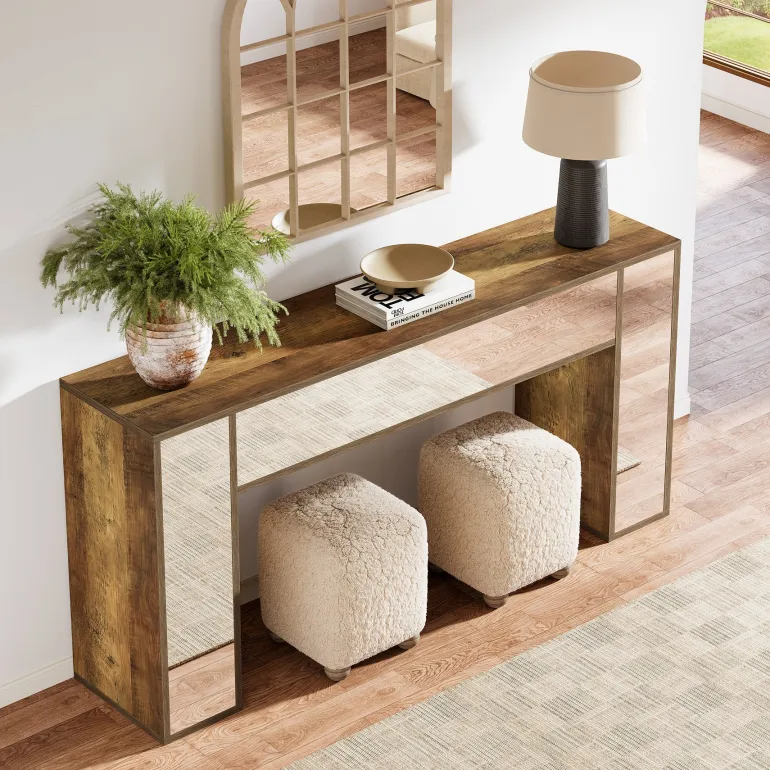 Store Tribesigns 63" Mirrored Console Table, Wooden Sofa Table Hallway Table