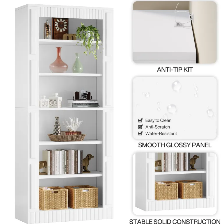 Sale Tribesigns 73" Modern Bookcase, 6-Tier Tall Etagere Bookshelf with Storage Shelves