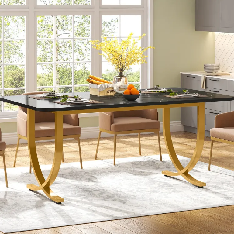 Discount Tribesigns 63" Modern Dining Table Kitchen Table with Faux Marble Table Top