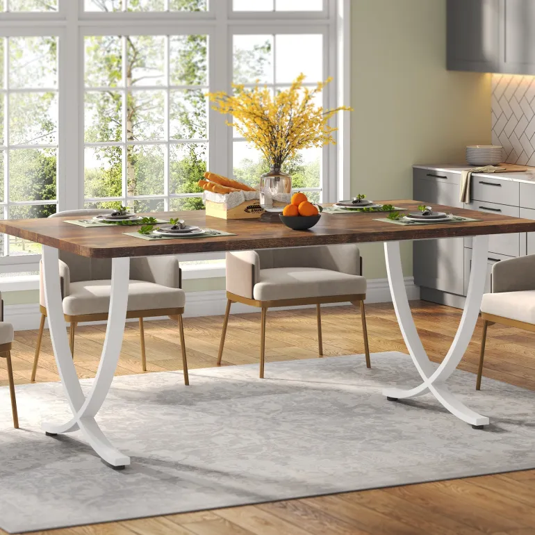 Discount Tribesigns 63" Modern Dining Table Kitchen Table with Faux Marble Table Top
