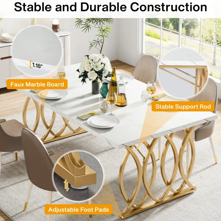 Best Sale Tribesigns 63" Modern Dining Table with Faux Marble Tabletop for 4-6 People