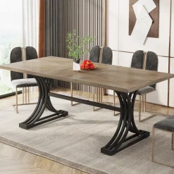 Best Sale Tribesigns 63'' Modern Dining Table with Faux Marble Tabletop & Metal Legs