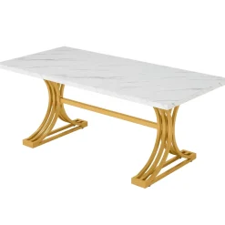 Hot Tribesigns 63'' Modern Executive Computer Desk with Faux Marble Tabletop