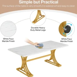 Hot Tribesigns 63'' Modern Executive Computer Desk with Faux Marble Tabletop