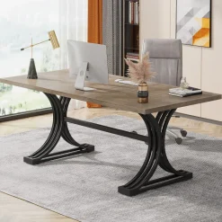 Hot Tribesigns 63'' Modern Executive Computer Desk with Faux Marble Tabletop