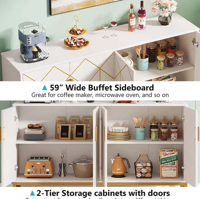 Flash Sale Tribesigns 59" Modern Sideboard Buffet Kitchen Storage Cabinet with Doors