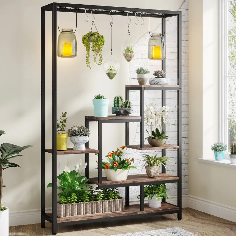 Flash Sale Tribesigns 70.9" Plant Stand, Large Flower Bonsai Shelf with 6 S Hanging Hooks