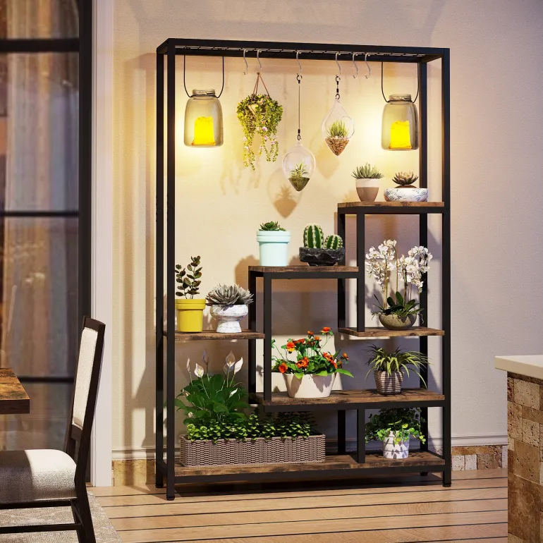 Flash Sale Tribesigns 70.9" Plant Stand, Large Flower Bonsai Shelf with 6 S Hanging Hooks