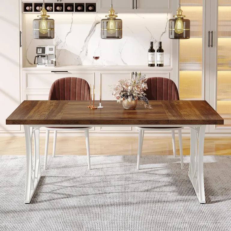 Clearance Tribesigns 63" Rectangular Dining Table with Wooden Tabletop for 6 People