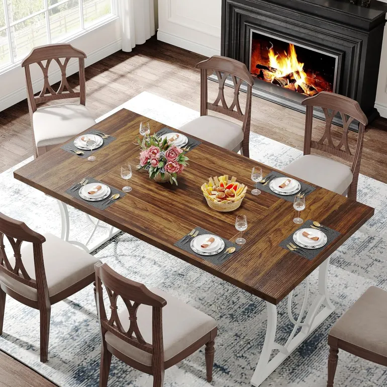Clearance Tribesigns 63" Rectangular Dining Table with Wooden Tabletop for 6 People