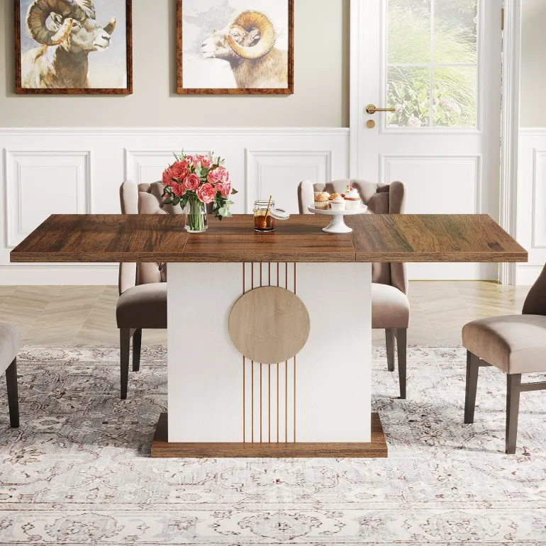 Best Tribesigns 55" Rectangular Dining Table, Farmhouse Wood Kitchen Table for 4 to 6 People