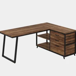 Best Sale Tribesigns 53" Reversible L-Shaped Computer Desk With 3 Drawers & Shelves