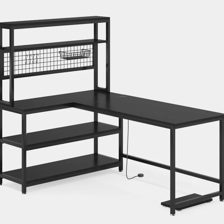 Cheap Tribesigns 55" Reversible L-Shaped Desk with Wireless Charging & Shelves