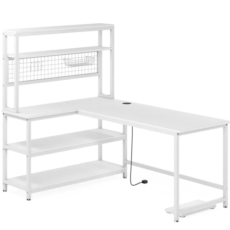Cheap Tribesigns 55" Reversible L-Shaped Desk with Wireless Charging & Shelves