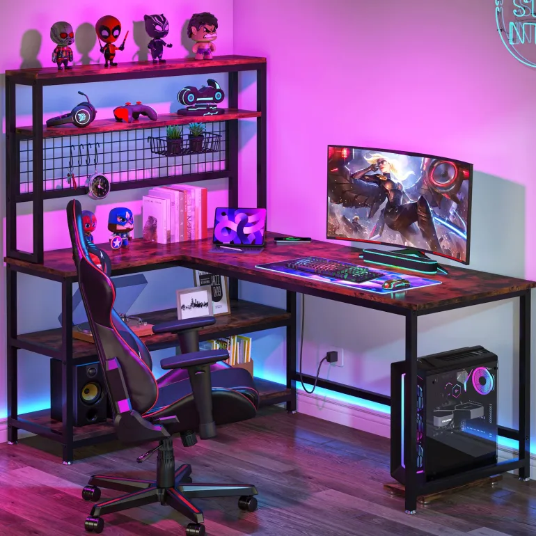 Cheap Tribesigns 55" Reversible L-Shaped Desk with Wireless Charging & Shelves