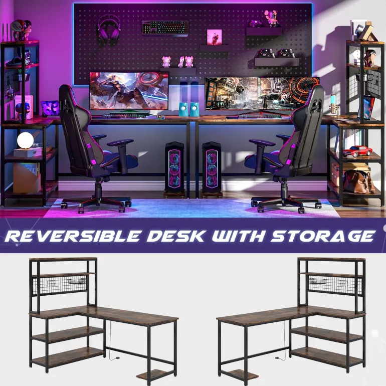 Cheap Tribesigns 55" Reversible L-Shaped Desk with Wireless Charging & Shelves
