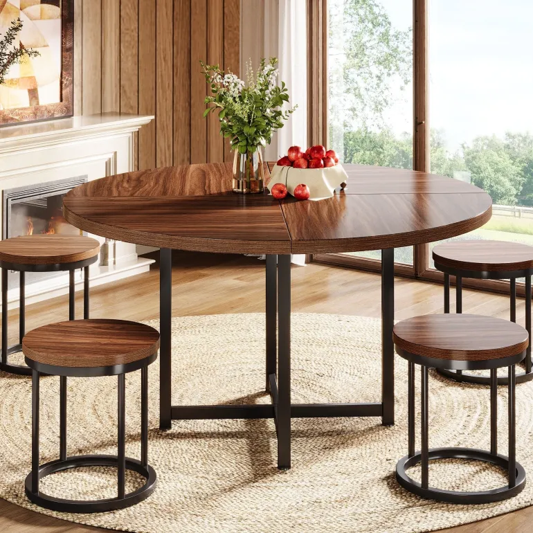 Online Tribesigns 47" Round Dining Table, 5 - Piece Kitchen Dinner Table Chairs Set