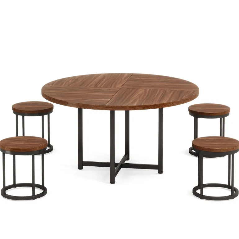Online Tribesigns 47" Round Dining Table, 5 - Piece Kitchen Dinner Table Chairs Set