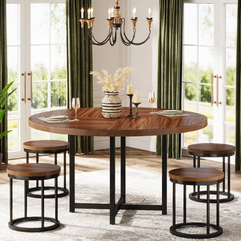 Online Tribesigns 47" Round Dining Table, 5 - Piece Kitchen Dinner Table Chairs Set