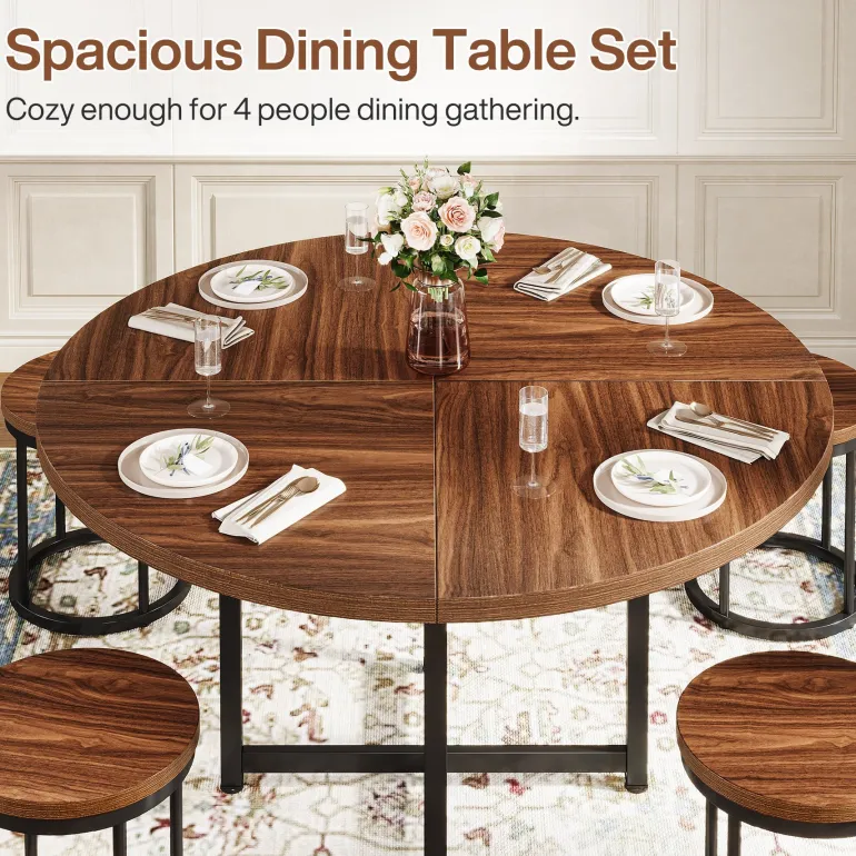 Online Tribesigns 47" Round Dining Table, 5 - Piece Kitchen Dinner Table Chairs Set