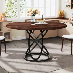 Best Tribesigns 47" Round Dining Table, Dinner Kitchen Table with Metal Base
