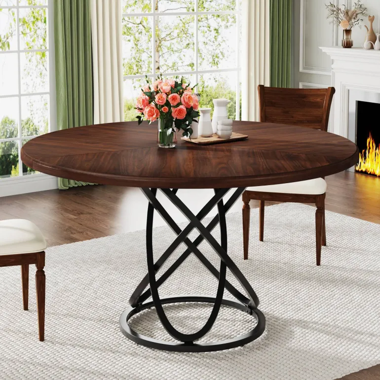 Best Tribesigns 47" Round Dining Table, Dinner Kitchen Table with Metal Base
