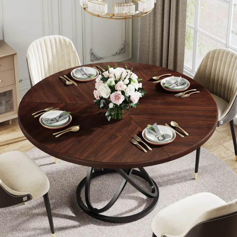 Best Tribesigns 47" Round Dining Table, Dinner Kitchen Table with Metal Base