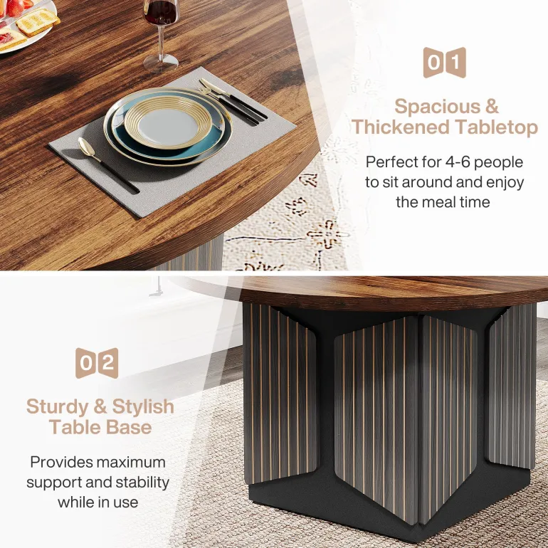 Online Tribesigns 47" Round Dining Table, Farmhouse Kitchen Table for 4-6 People