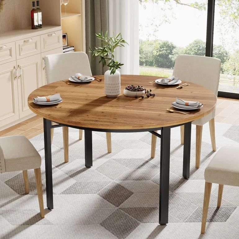 Fashion Tribesigns 46" Round Dining Table, Farmhouse Kitchen Table Dinner Table for 4 - 6 People