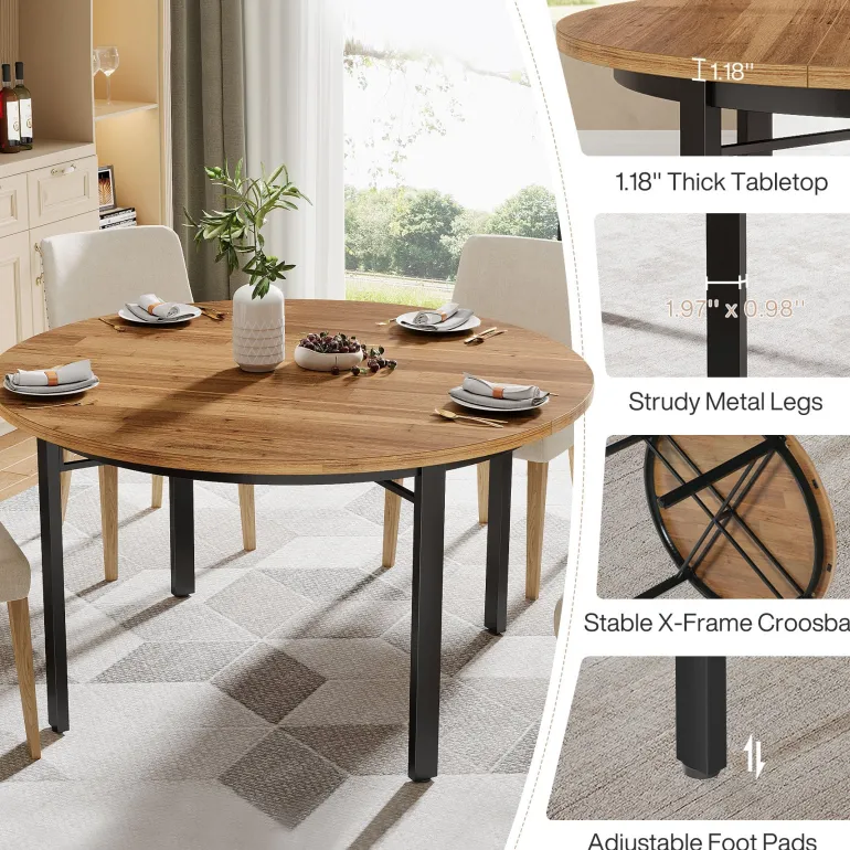 Fashion Tribesigns 46" Round Dining Table, Farmhouse Kitchen Table Dinner Table for 4 - 6 People
