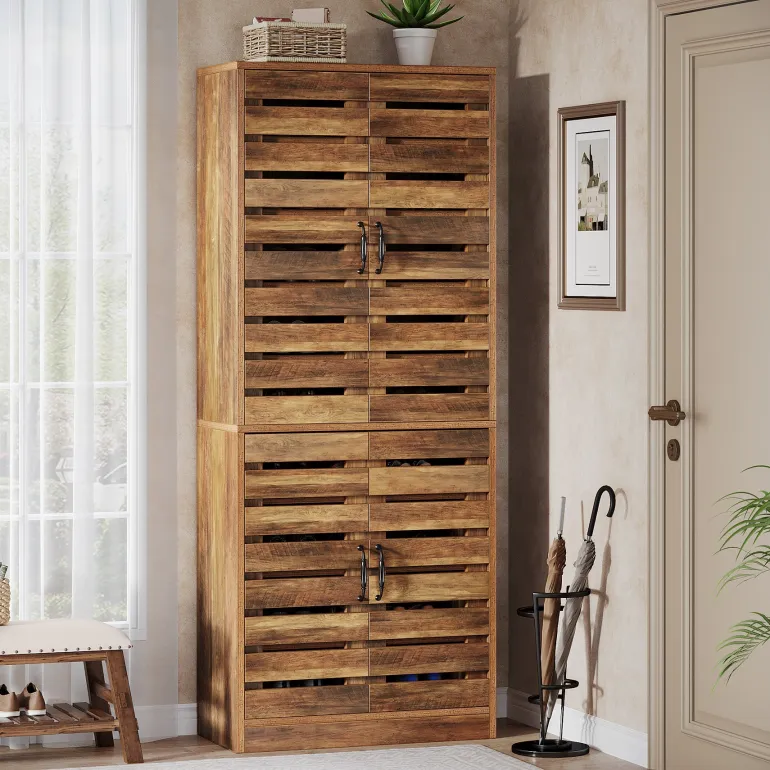 Best Sale Tribesigns 70.8" Shoe Cabinet, 9 - Tier Vertical Shoe Rack with Shutter Doors