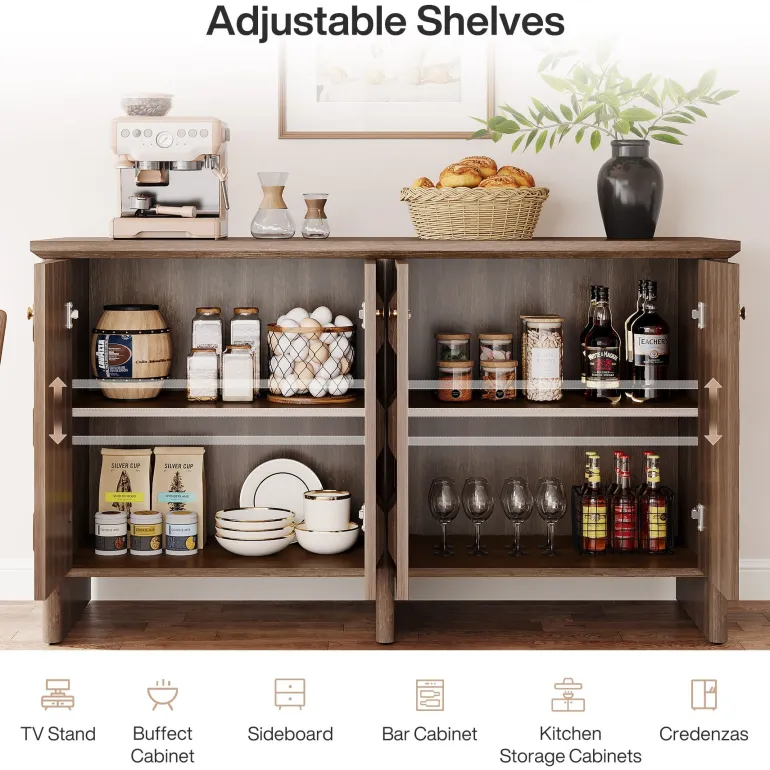 Fashion Tribesigns 59" Sideboard Buffet, Console Cabinet Credenzas Coffee Bar Cabinet with Adjustable Shelf