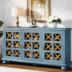 Best Tribesigns 55" Sideboard Buffet, Farmhouse 3 - Doors Buffet Cabinet Credenza