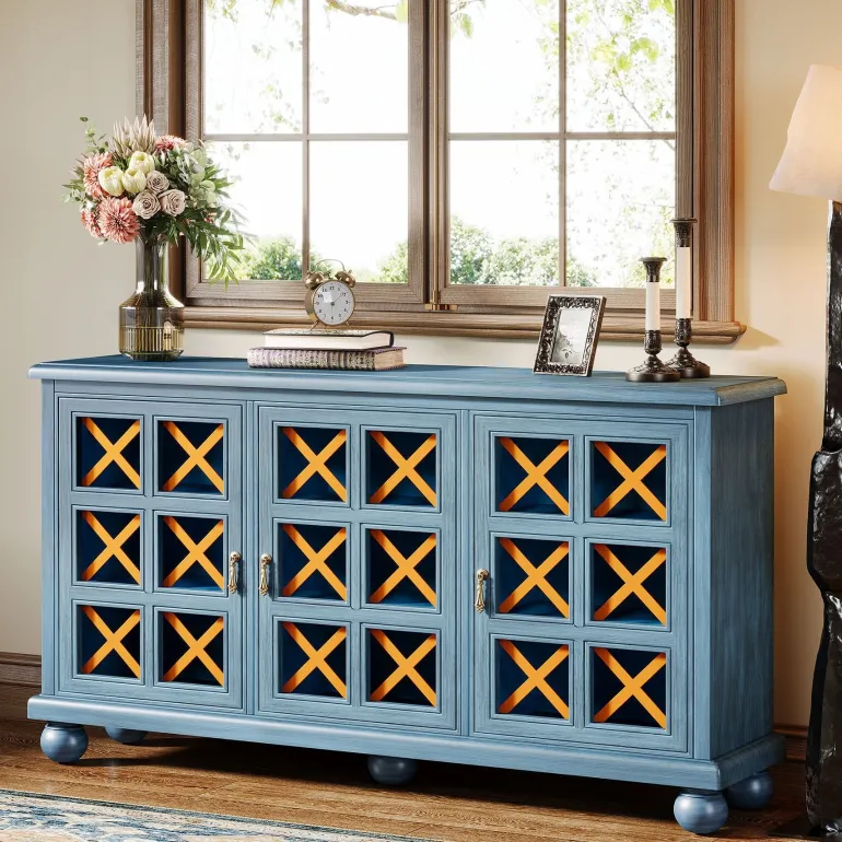Best Tribesigns 55" Sideboard Buffet, Farmhouse 3 - Doors Buffet Cabinet Credenza