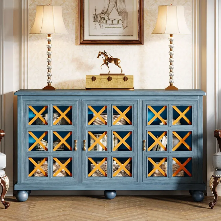 Best Tribesigns 55" Sideboard Buffet, Farmhouse 3 - Doors Buffet Cabinet Credenza