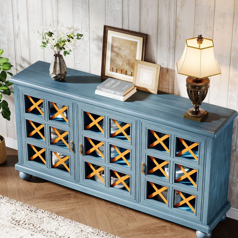 Best Tribesigns 55" Sideboard Buffet, Farmhouse 3 - Doors Buffet Cabinet Credenza