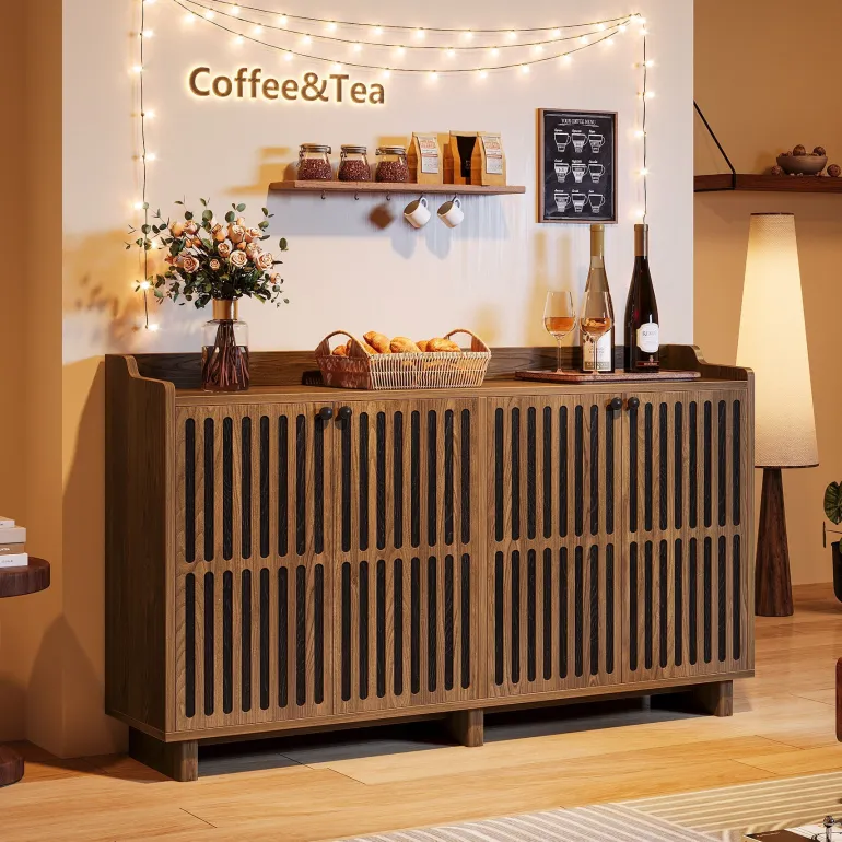 Fashion Tribesigns 55" Sideboard Buffet, Farmhouse Storage Cabinet Credenzas with Adjustable Shelves