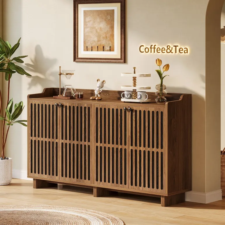 Fashion Tribesigns 55" Sideboard Buffet, Farmhouse Storage Cabinet Credenzas with Adjustable Shelves
