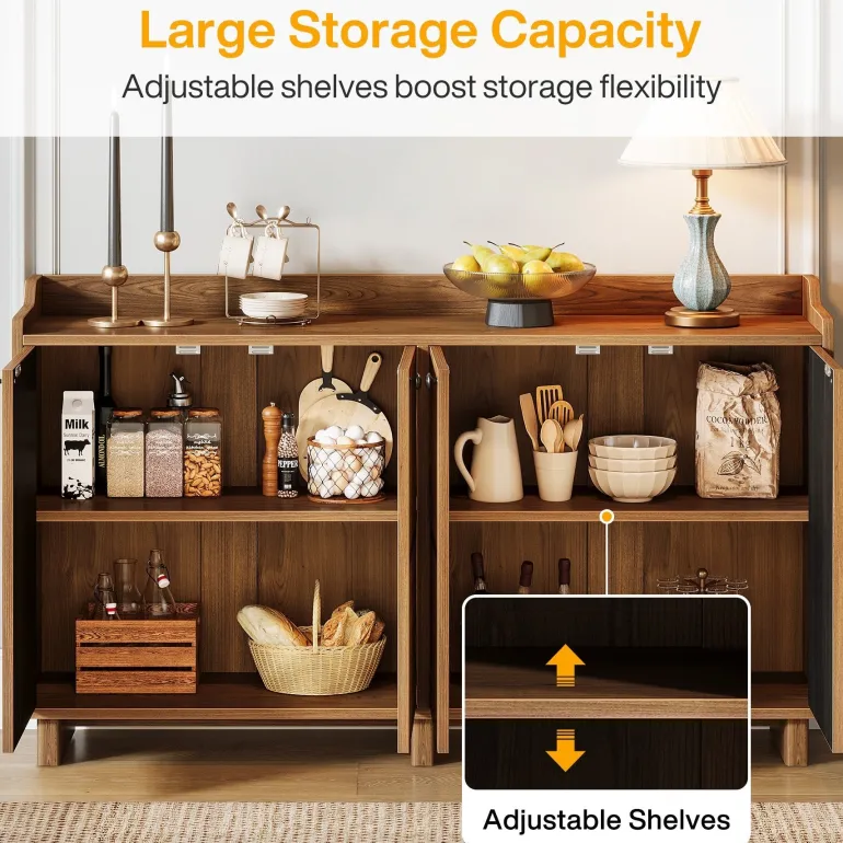 Fashion Tribesigns 55" Sideboard Buffet, Farmhouse Storage Cabinet Credenzas with Adjustable Shelves