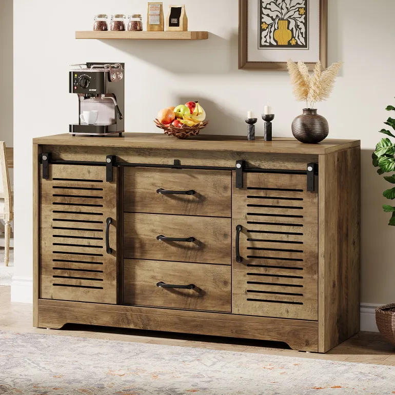 Shop Tribesigns 47" Sideboard Buffet, Farmhouse Buffet Cabinet With Sliding Doors & Adjustable Shelves