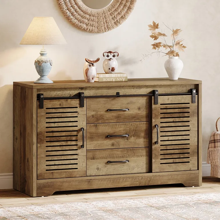 Shop Tribesigns 47" Sideboard Buffet, Farmhouse Buffet Cabinet With Sliding Doors & Adjustable Shelves
